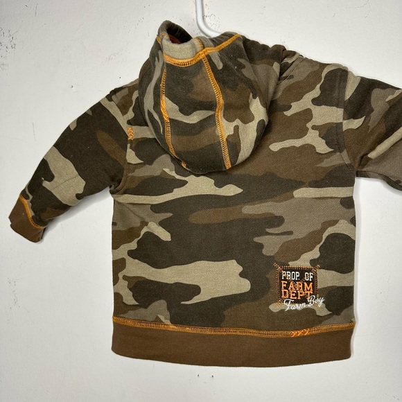 Green and Orange Camouflage Zip Up “Farm Boy” Hoodie - Size 12 M - Picture 5 of 10